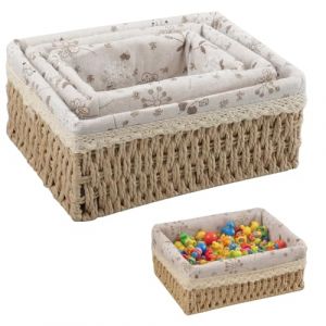 KiKiHong Lot de 3 Panier Rangement Panier Osier Rangement Salle de Bain pour Ranger des Jouets,Table &agrave; Langer T&eacute;l&eacute;commandes et des Cosm&eacute;tiques(Naturel) (Mila-Amaz, neuf)