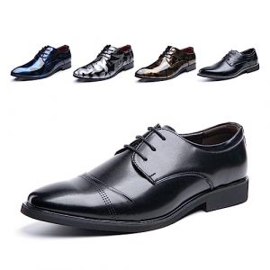 Chaussure Homme Derby Oxford Homme Classique Brogues Casual Mariage Chaussures Dressing Lacets Cuir Vernis Noir 2 Taille 44 (LIUZHI SHOES LTD, neuf)