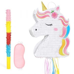 WERNNSAI Piñata Licorne Pliable – Piñata Licorne Arc-en-ciel avec Bandeau et Bâton Décorations Licornes Roses À Tirer pour Petites Filles Jeux pour Fêtes D'Anniversaire sur le Thème des Licornes (Wernnsai Direct, neuf)