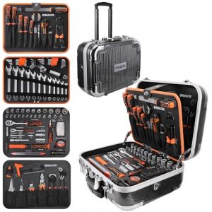 REALTEK Boite a Outils Complete 123 pièces, Malette Outils Portables pour la Maison avec Mallette en Aluminium, Caisse à Outils sur Roulettes, Bricolage Ensemble d'outils à Main Ménagers (REALTEK TOOLS, neuf)