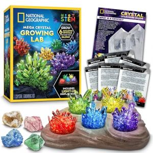 NATIONAL GEOGRAPHIC Mega Kit de Culture de Cristaux pour Enfants – Faites Pousser 6 Cristaux avec Support Lumineux, Cadeau Scientifique pour Enfants 8-12 Ans, Expérience de Cristallisation, Kit STEM (National Geographic Science Toys, neuf)