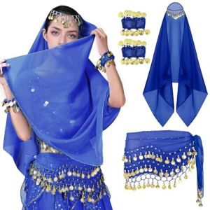 SEAUR Accessoires de Danse du Ventre 3 Ensembles Pi&egrave;ces de Monnaie Mousseline Ceinture Foulard et Bracelets Danse Orientale Femme (QIWUSHANGMAO, neuf)