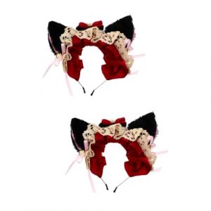 BESTYASH 2 Pièces Bandeau D'oreille De Chat De Cloche Casque D'oreille En Peluche Bandeau En Dentelle Couvre-chef De Fête -tête Oreille De Chat Bandeau Oreilles De Lapin En Tissu (Feast of Yan, neuf)