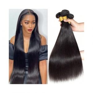 Extensions de cheveux Tissage en lot de cheveux humains raides p&eacute;ruviens vierges, double trame, couleur naturelle Faisceaux de cheveux humains(24 26 28) (wangjianjunmeiguo, neuf)