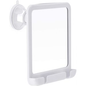 Miroir de Douche Anti Buée avec Porte-Rasoir, Miroir Incassable pour Rasage avec Ventouse pour Salle de Bain, 20cm x 17cm (Blanc) (Mirrorvana Europe, neuf)