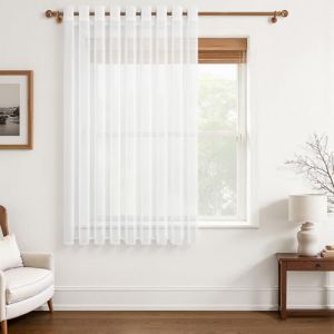MRTREES Rideau Voilage Blanc Grande Largeur 200x200 CM, 1 Pi&egrave;ce, Rideau Fenetre Transparent &agrave; Oeillets Voilages Int&eacute;rieurs pour Salon Moderne Chambre Salle &agrave; Manger (MRTREES HOME, neuf)