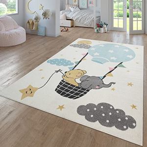 TT Home Tapis Chambre Enfant Bebe Fille Garcon Moderne Arc-en-Ciel Nuage Motif Animal Multicolore, Couleur: Cr&egrave;me, Dimension:160x220 cm (marche-de-tapis, neuf)
