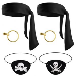 PEUTIER 6pcs Costume de Pirate, Accessoires de Pirate avec 2pcs Cache-Yeux 2pcs Foulards et 2pcs Boucles d'Oreilles Décoration Pirate Halloween pour Fournitures de Fête Pirate (Foulard Noir Noir) (Jenniy, neuf)