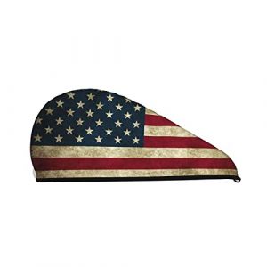 Cifeprak Drapeau américain Motif patriotique des États-Unis Serviette pour cheveux avec bouton, Serviette pour cheveux en velours corail, Chapeau turban pour cheveux secs, Bonnet pour bain douche (DoubleShopShow, neuf)
