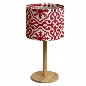 Lampe de chevet et salon design multicolore, veilleuse d'ambiance avec abat-jour, lumière E14 LED. Modèle original, pieds modernes en bois. (Rojo Escarlata, 1 pièce) (Bellaluma, neuf)