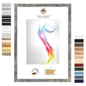 FRAMO Cadre photo en bois 50 x 110 cm (Dimension de l'image) en Bleu argent or | Taille sélectionnable | Affiches | Puzzle | Collage | Sur mesure | personnalisés (Framecenter24_online, neuf)