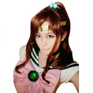 Sailor Moon Sailor Jupiter Kino Makoto Dark Brown Ponytail Heat Resistant Synthetic Hair Cosplay Costume Wig + Cap (good stuff A, neuf)