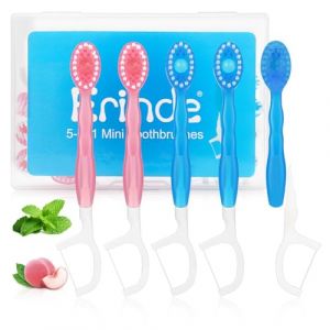 Erinde 12 Unités Brosse à Dents et Fil Dentaire 2 en 1 (3 pêche + 3 thé vert + 3 cerise + 3 menthe), inclut Cure-Dents, Dentifrice et Gratte-Langue, Protection pour Gencives Sensibles (erinde, neuf)