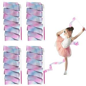 YJSDDNTY Lot de 4 bandes de gymnastique avec barre - Pour la gymnastique, la danse des enfants - Avec tige - Ruban de danse - Cirque (Funpan-Eu, neuf)