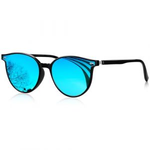 KANASTAL Lunettes de Soleil Polaris&eacute;es Femme Mode Vintage Lunette de Soleil Bleu Miroir Ronde Oeil de Chat R&eacute;tro Classique Protection UV400 pour Conduire Voyager (kanastal, neuf)