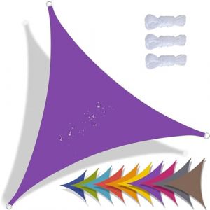 QIAQ Voile D'ombrage Triangulaire Toile Ombrage Imperméable Protection 95% UV pour Patio Jardin, Terrasse,Extérieur, Balcon (6x6x6m,Violet) (QIAO Q, neuf)