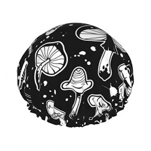 Bonnet de douche imperméable à l'eau de divers champignons noirs et blancs, bonnet de bain élastique Bonnets de bain pour cheveux de protection de l'environnement, bonnet de bain à double couche imp (MiddleWen, neuf)