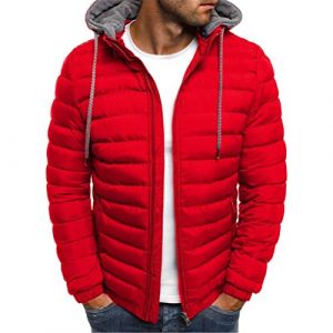 ORANDESIGNE Doudoune Blouson Homme Hiver Chaud Manteau Épais Veste Moto Épaissir Chaud Slim Manteau à Capuche Hiver Veste Matelassée Zipper Slim Fit A Rouge, S (ORANNER EU, neuf)