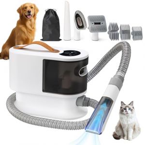 Aspirateur de toilettage pour chien et kit de toilettage pour chien, aspirateur de toilettage pour chiens à faible bruit, aspirateur pour poils de chien avec ventouse de 2 L, 5 outils de toilettage (MAC FIRST, neuf)