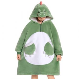 OLAOLA Sweat &agrave; Capuche Couverture Surdimensionn&eacute;e Dinosaure pour Enfants, Pull Plaid &agrave; Capuche en Polaire Sherpa avec Manches et Poches, Sweat Plaid Doux et Chaud pour Filles Gar&ccedil;ons (pitgeem, neuf)
