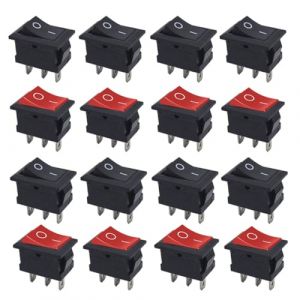 Senvenelec Lot de 16 mini interrupteurs à bascule ON/OFF à 3 broches AC 250 V 220 V 125 V 10 A 12 V 3 broches SPST Interrupteur à bascule rouge + 8 noirs + 8. (Senven-FR, neuf)