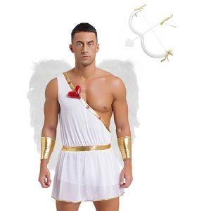 Sinleey Homme Costume Cupidon Ensemble Accessories D&eacute;guisement Ange Toge Arc Fl&egrave;che Ailes D'Ange Halloween Carnaval Saint Valentin Blanc M (Sinleey, neuf)