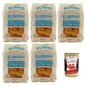 Rummo Mezzi Rigatoni N&deg; 51 Lot de 5 paquets de p&acirc;tes sans gluten, sans gluten, en bronze, id&eacute;ales pour les personnes souffrant de la maladie c&oelig;liaque ou d'intol&eacute;rance au gluten, 5 x 400 g + Italian (Italiaen Gourmet UK Ltd, neuf)