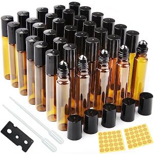 DKBT Flacon Roll On Vide 10ml 35pcs Roll On Huile Essentielle Vide Bouteil Brun Verre Flacon Roller Rechargeable, Avec Bille en Acier Inoxydable pour Parfums, Aromathérapie, Massage, Voyage (FRSTY SLEENAK LTD, neuf)