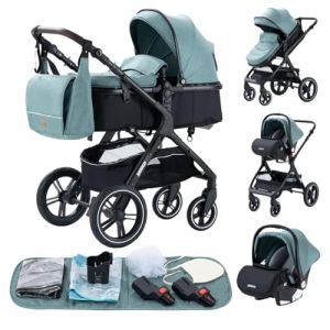 YAZOCO Poussette 3 en1 Compacte Poussette CombinéEs Anstout Terrain Luxe Haut Paysage Quadruple Pliable Canne Bébé Poussettes Confort Convient aux Nouveau Nés (YAZOCO BRAND STORE, neuf)