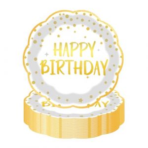 LDFDRT Lot de 50 assiettes en carton de 18 cm assiette jetable anniversaire - Assiettes de f&ecirc;te en papier - D&eacute;coration pour mariage, jardin, f&ecirc;te (Anniversaire or blanc) (jiayizhuangshi, neuf)