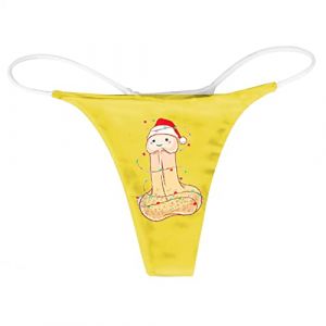 String Noel Femme - Sexy Ouvert Slips Culotte Bikini Slips Coton Legging Femmes Ski Dr&ocirc;Le String Femme Grandes Tailles Thongs Coton Slip Cadeaux Hipster (Yellow, S) (Raopuzi, neuf)