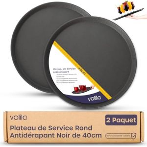 volila Plateau de Service Rond Non Dérapant - Pack de 2 (40 cm) Plateau Repas pour Service A Cafe et Boissons - Plateau Antidérapant pour Fêtes, Évènements, Bars, Restaurants et Maison (Rivero products, neuf)