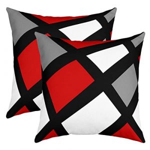 Lot De 2 G&eacute;om&eacute;trie Taie d'oreiller 60x60cm G&eacute;om&eacute;trique avec Ligne Housse Coussin pour Maison Le Salon D&eacute;cor Taie Oreiller Modern R&eacute;sum&eacute; Art Plaid Noir Blanc Gris Rouge D&eacute;cor Housse de Coussin (Bofanshangmao, neuf)