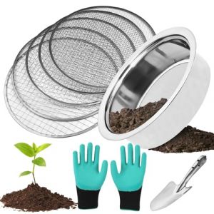 MEYAGOT Tamis De Jardin Rond 25cm Tamis De Jardin en Acier Inoxydable, 5en1 Tamis Jardin avec 5 Tamis Interchangeables Ø 1,3,6,9,12 Mm Tamis À Compost pour Terre, Compost, Semences, Sable (Astronomy Sp. z o.o., neuf)