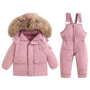 BRONG Enfant Combinaison de Neige Hiver B&eacute;b&eacute; Doudounevestes Manteau avec Capuche Amovible Neige Pantalon &Eacute;tanche Filles Gar&ccedil;ons Combinaison de Ski Ensemble Rose 18-24 Mois (BRONG, neuf)