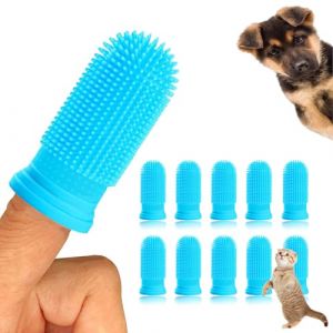Lot de 10 Brosse a Dent Chien, Brosse a Dents Doigt Chien 360&ordm;, kit de Brosse &agrave; Dents de Nettoyage Des Dents en Silicone pour Chiots, Chats et Petits Animaux (wanzuomaoyi, neuf)