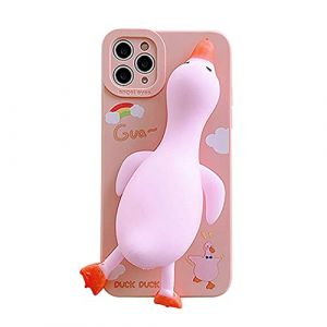 SGVAHY Mignon Coque Compatible avec iPhone 11 Pro Creative Fun 3D Cartoon Souple Souple Souple Canard Design avec Support Silicone Bumper Antichoc Coque de Protection (Rose iPhone 11 Pro) (Black Lemon, neuf)