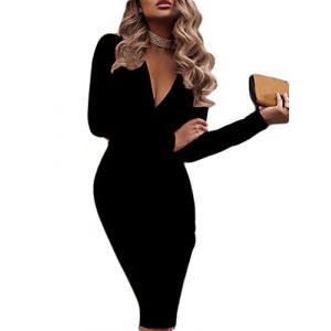 Onsoyours Robe pour Femme Chic Plaid Robe De Cocktail Vintage Robe en V &Agrave; Imprim&eacute; &Agrave; La Mode Business Robe G Noir XL (Sungood Fashion, neuf)