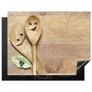 KitchenYeah© Protection Plaque Induction 77x59 cm Protege Deco Cuisine Cache Protège De Cuisson Accessoire Bois - Cuillères - Marron - Smiley (KitchenYeah, neuf)