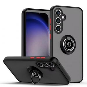 HONLEN Coque pour Samsung Galaxy S25 FE (6.7" inches), Etui de T&eacute;l&eacute;phone Portable en Silicone Transparent Mat avec Support de Bague - Noir Rouge (HONLEN, neuf)