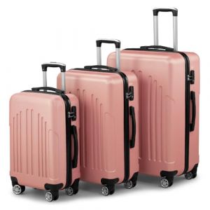 LALAHO Set de 3 Valises de Voyage, Valise Grande Taille, Lot de 3 Valises, Valise Cabine, Petite Valise, ABS avec roulettes Pivotantes 360°, Design Bicolore contrasté (Or Rose) (Sarefun, neuf)