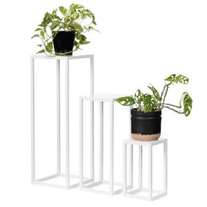 LAMO Manufaktur Set de 3 supports pour plantes 28/48/68 cm - &Eacute;tag&egrave;res &agrave; fleurs blanc en m&eacute;tal | Supports de pots de fleurs moderne, socles pour sculpture, d&eacute;coration | Meuble plantes, gueridon m&eacute;tal (Jumbo-Shop, neuf)