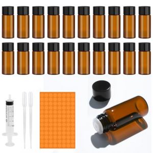 Amentalove 20PCS 10ml Flacon Huile Essentielle Vide, Flacons pour Huiles Essentielles, Mini Bouteilles en Verre avec Autocollant de Seringue Pipette, Mini Flacons pour Huile Essentielle Spa Massage (XINGPENGLAI, neuf)