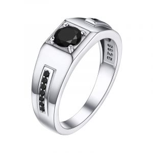 Bandmax Bague Homme Argent Pierre Noir Taille 52 Alliance Solitaire en Zirconium (Bandmax Direct, neuf)