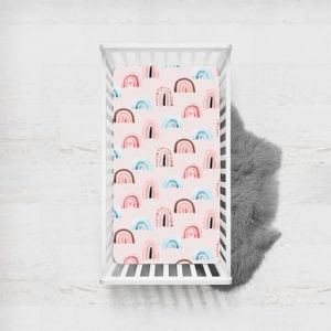 Odot Drap Housse pour Lit de Bébé, Motif Arc en Ciel Housse de Matelas pour Bébé Drap Housse Respirant Douce pour Lit Parapluie et Berceau Draps Housses Enfants (Arc en ciel rose,120x60cm) (Odot, neuf)