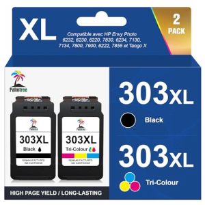 Palmtree 303XL 303 XL Compatible pour Cartouche HP 303 XL Noir et Couleur Encre pour HP Envy Photo 6232 6230 6220 7830 6234 7130 7134 7800 7900 6222 7855 6252 6255 6258 7120 7132 Tango X (2-Pack) (Miss Toner, neuf)