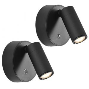 PORFOYO Lot de 2 Lampe de Lecture, 3 W Lampe de Chevet avec Prise USB, Touch Dimmable 3 modes de temp&eacute;rature de couleur, Applique Murale Int&eacute;rieure pour Bateau Voiture Camper Van Yacht, Noir (IKSETERATA, neuf)