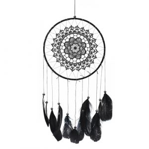 Auptiz Attrape Reve pour la chambre &agrave; coucher, Attrape R&ecirc;Ves Fait &agrave; la Main, Capteur de R&ecirc;ves avec Plumes et Perles, suspendu pour Maison Chambre Coucher F&ecirc;te Attrapeur, cadeau artisanal (Noir) (Domingo store, neuf)