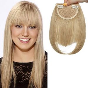 SEGO Postiche Frange &agrave; Clip Cheveux Naturel Synthetique - Fausse Frange Avec 2 Clips Une Pi&egrave;ce - Clip in Bangs Fringe Hair Extension Postiche Frange Perruque 20cm - Ash Blond Ombre Blond Blanchi (Lenka Fashion Mode, neuf)