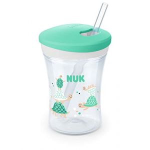 NUK Tasse pour Enfant Action Cup | 12+ mois | Paille souple avec couvercle à visser | Antifuites | Sans BPA | 230 ml | Tortue (Vert) (Azorina, neuf)